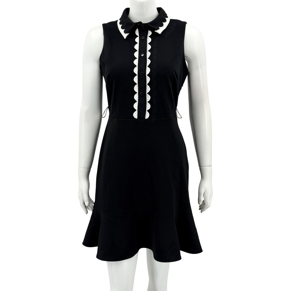 Karl Lagerfeld Dress Womens 6 Black Scallop Stretch Office Preppy Retro Modern